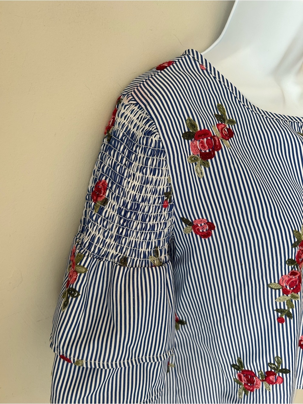 Dizzy Lissy Floral Embroidered Striped Peplum Blouse Medium Cottagecore